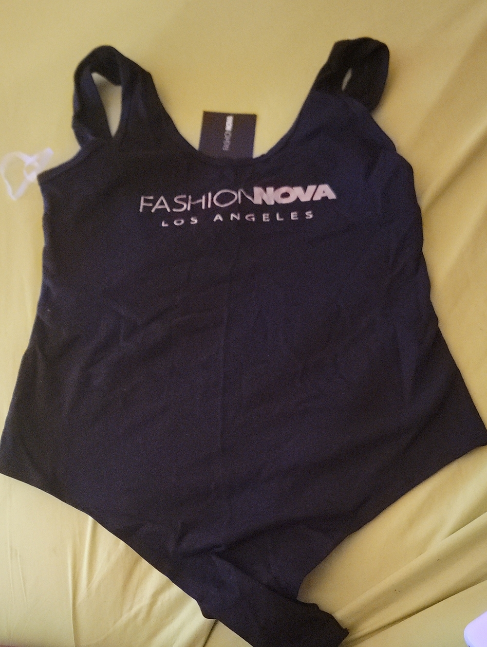 Fashion Nova Black Scoop Neck Logo Bodysuit- Size Large